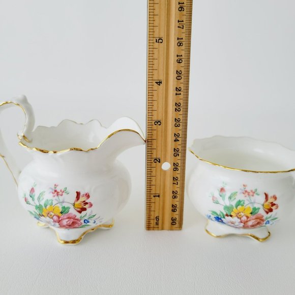 Vintage Aynsley Demitasse Floral 4fl. oz. Footed Creamer & Sugar Bowl, England - Picture 10 of 15